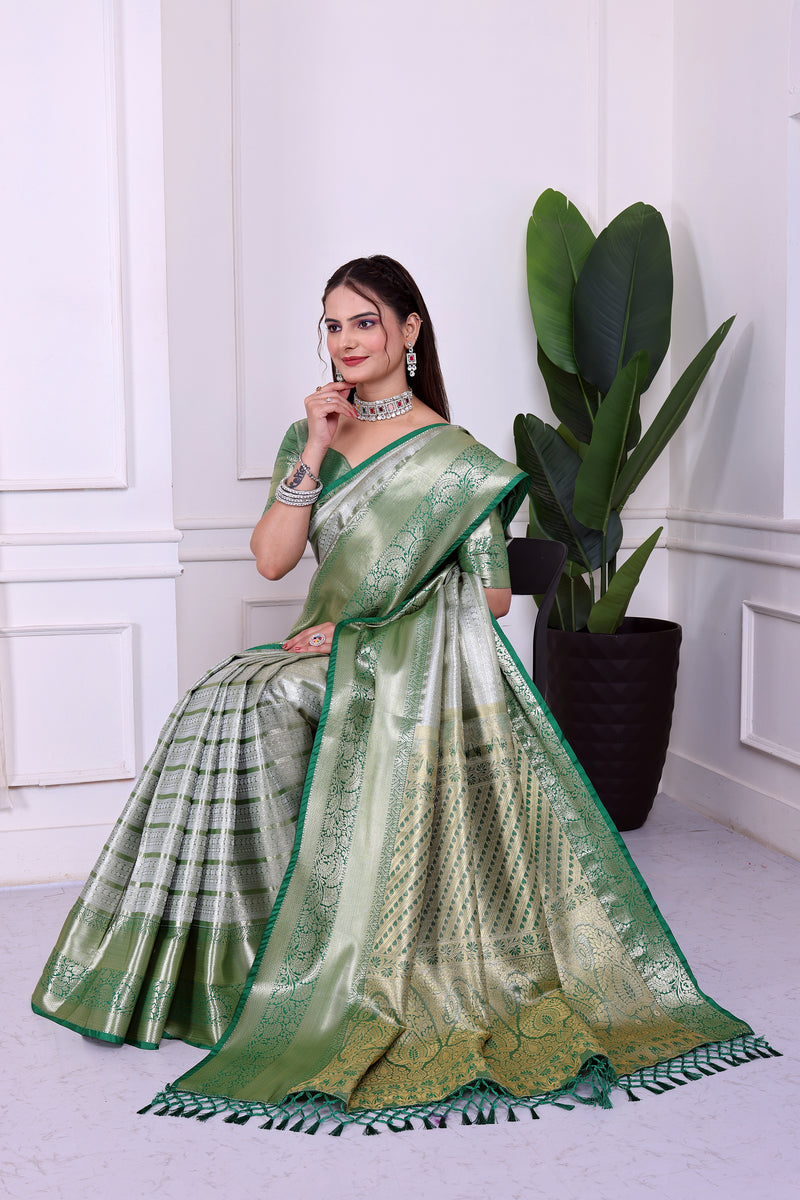 Dharmavaram Eight Green Banarasi Saree
