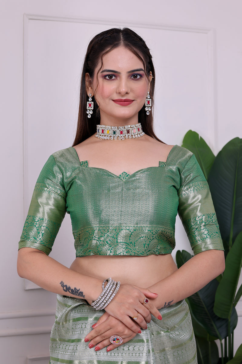 Dharmavaram Eight Green Banarasi Saree