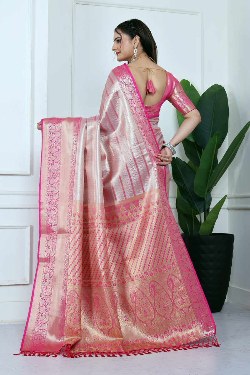 Dharmavaram Eight Pink Banarasi Saree