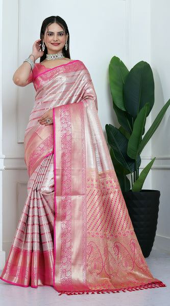 Dharmavaram Eight Pink Banarasi Saree