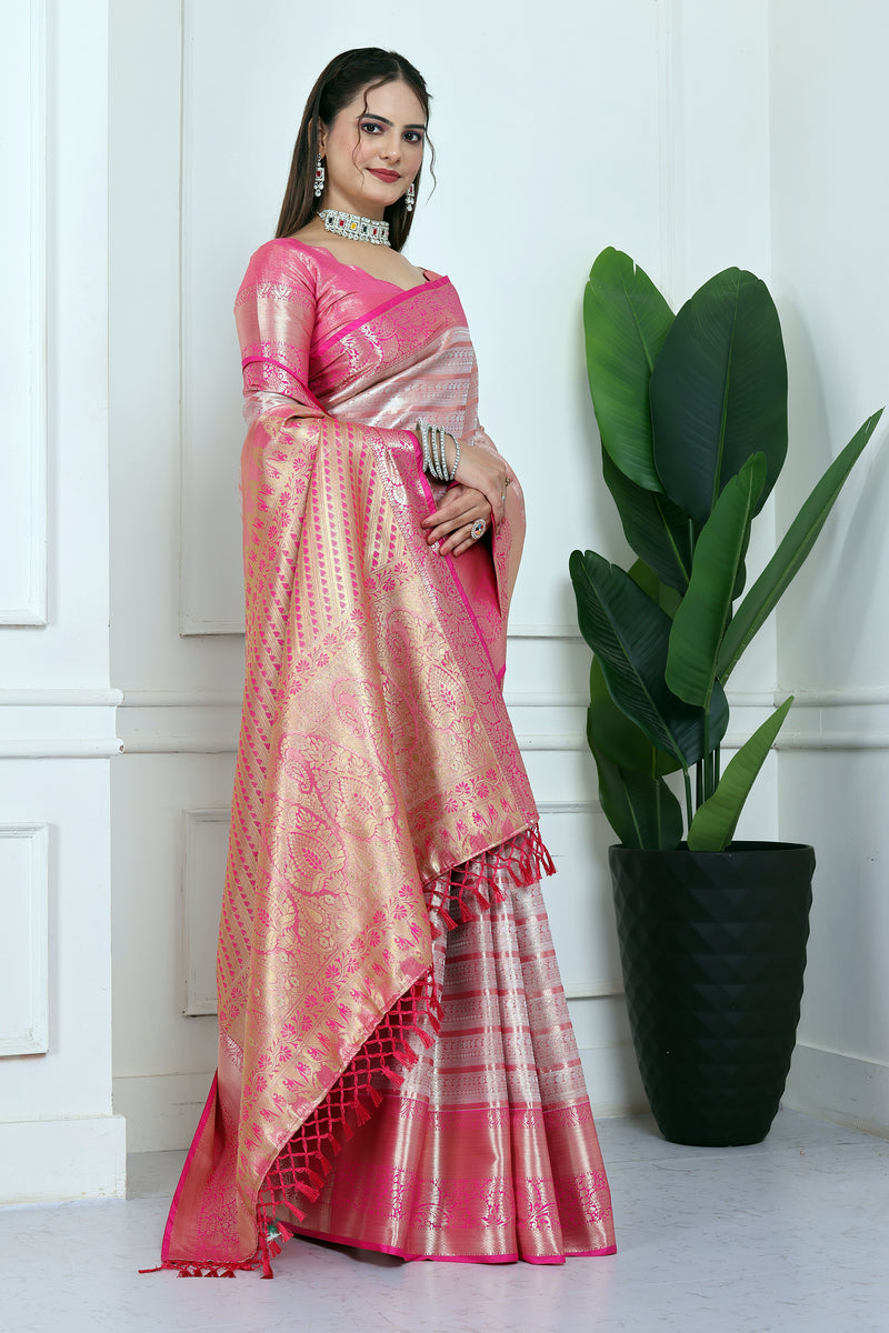 Dharmavaram Eight Pink Banarasi Saree