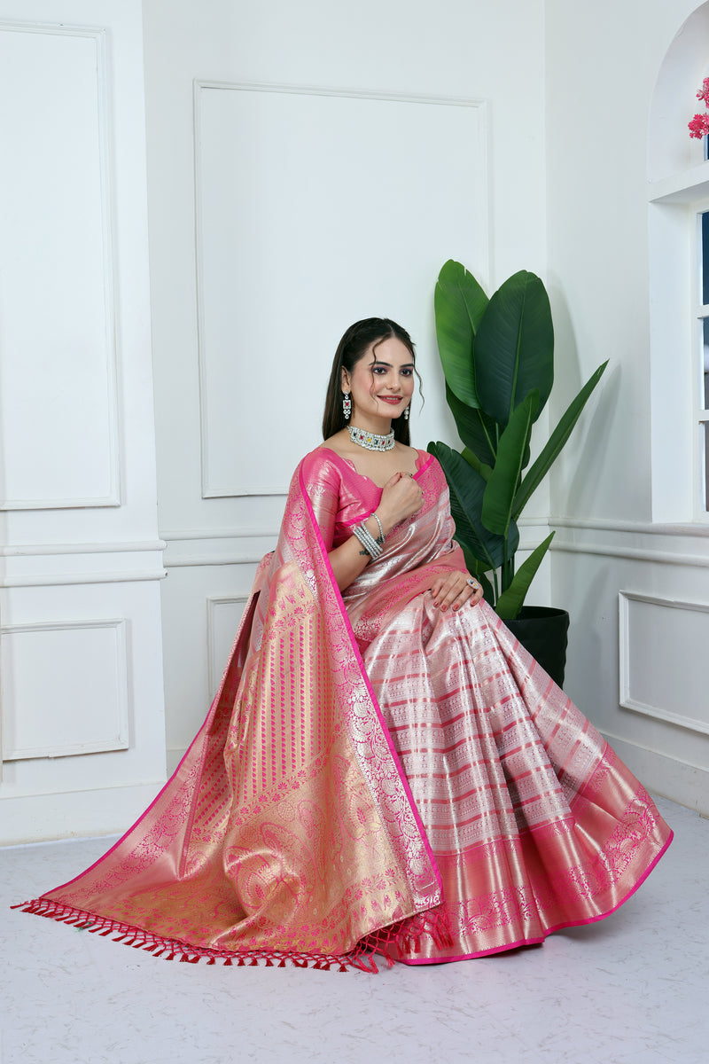 Dharmavaram Eight Pink Banarasi Saree
