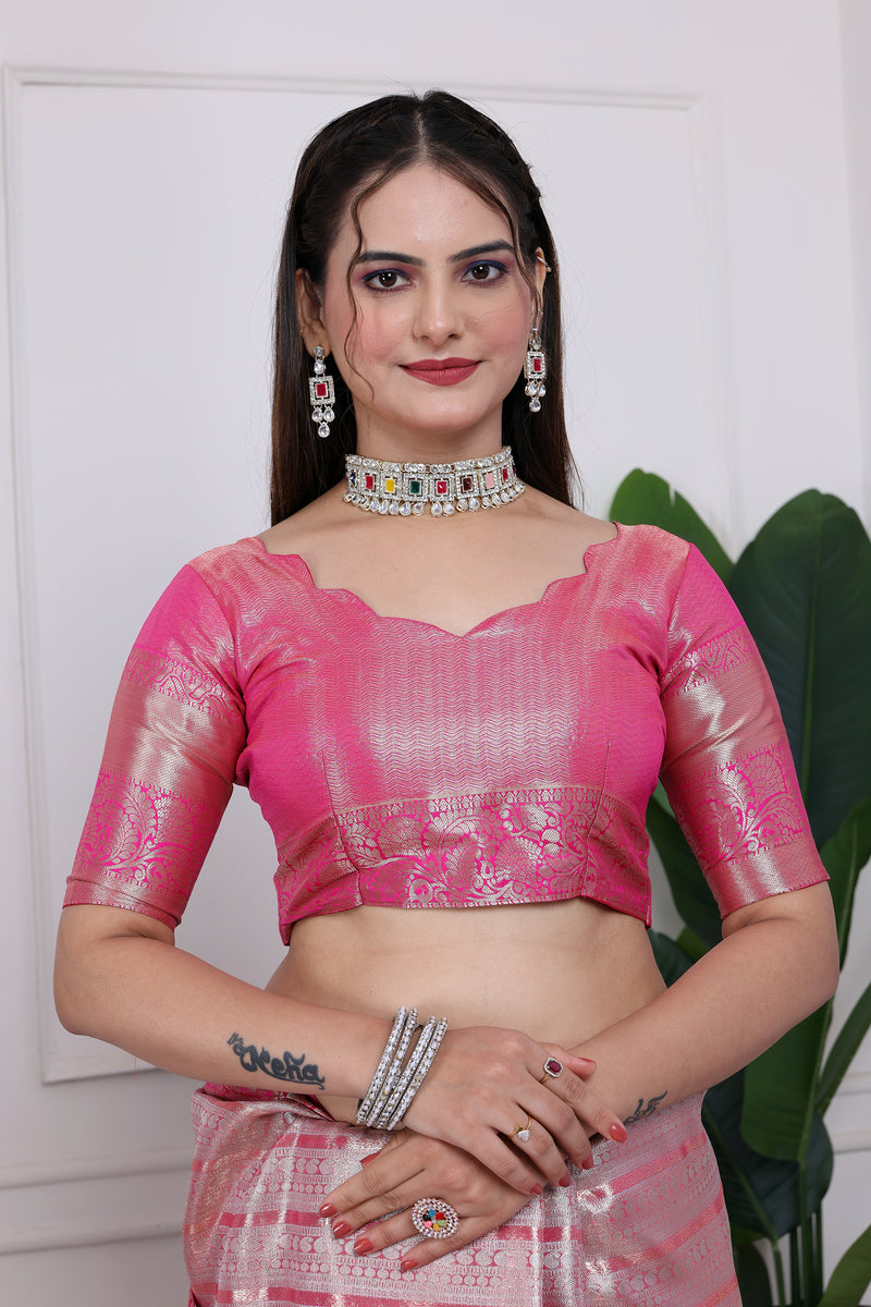 Dharmavaram Eight Pink Banarasi Saree