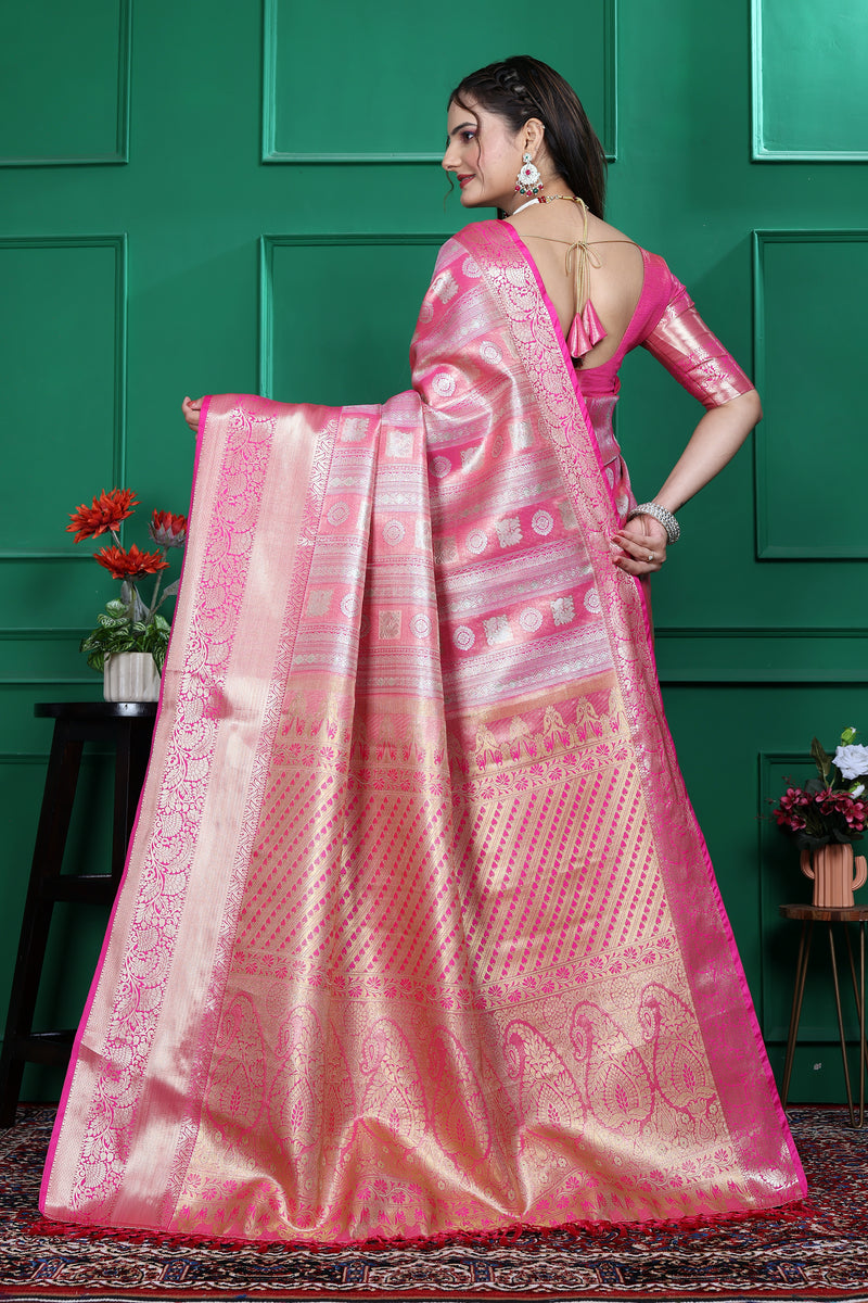 Dharmavaram Five Pink Banarasi Saree
