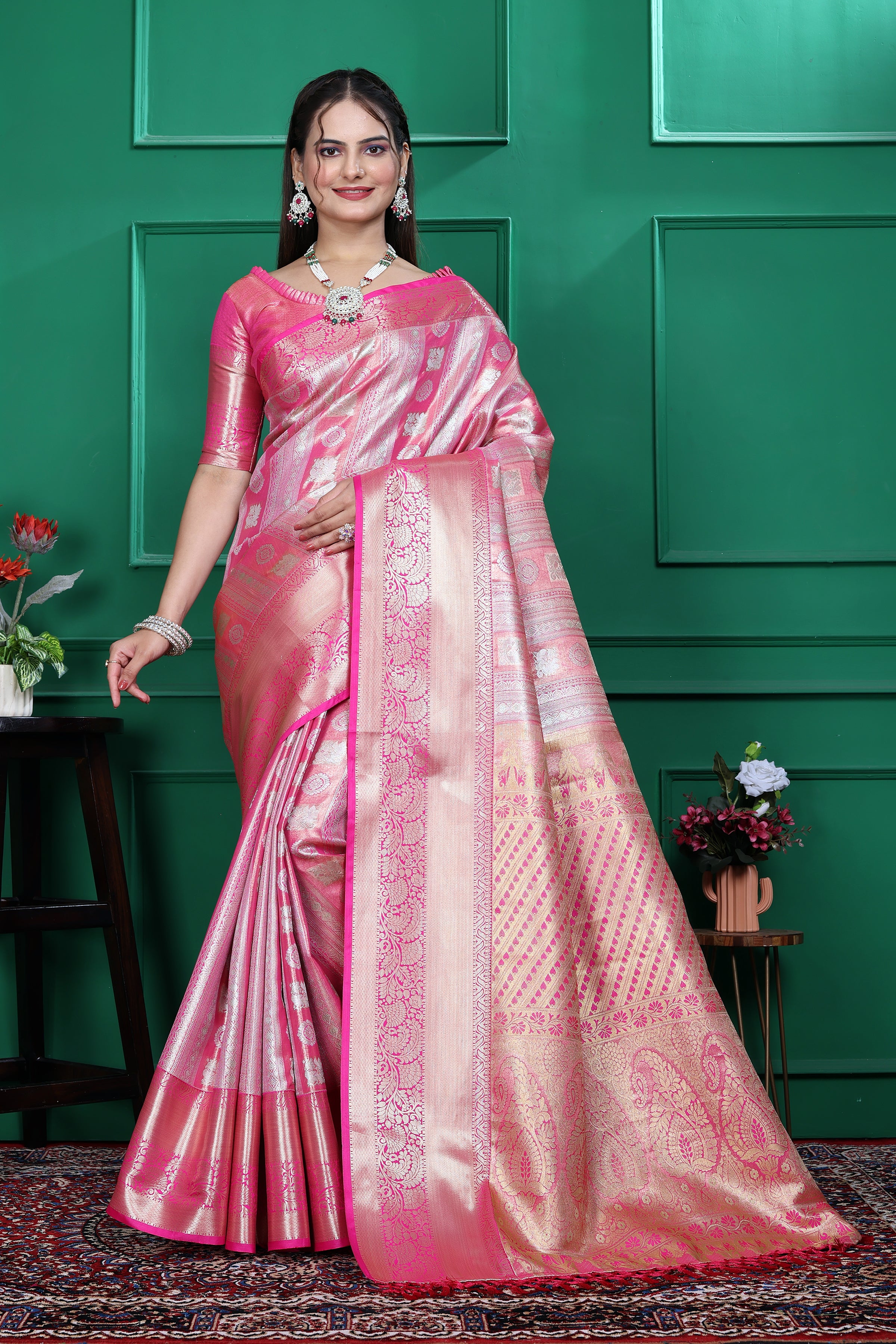 Dharmavaram Five Pink Banarasi Saree