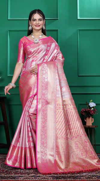Dharmavaram Five Pink Banarasi Saree