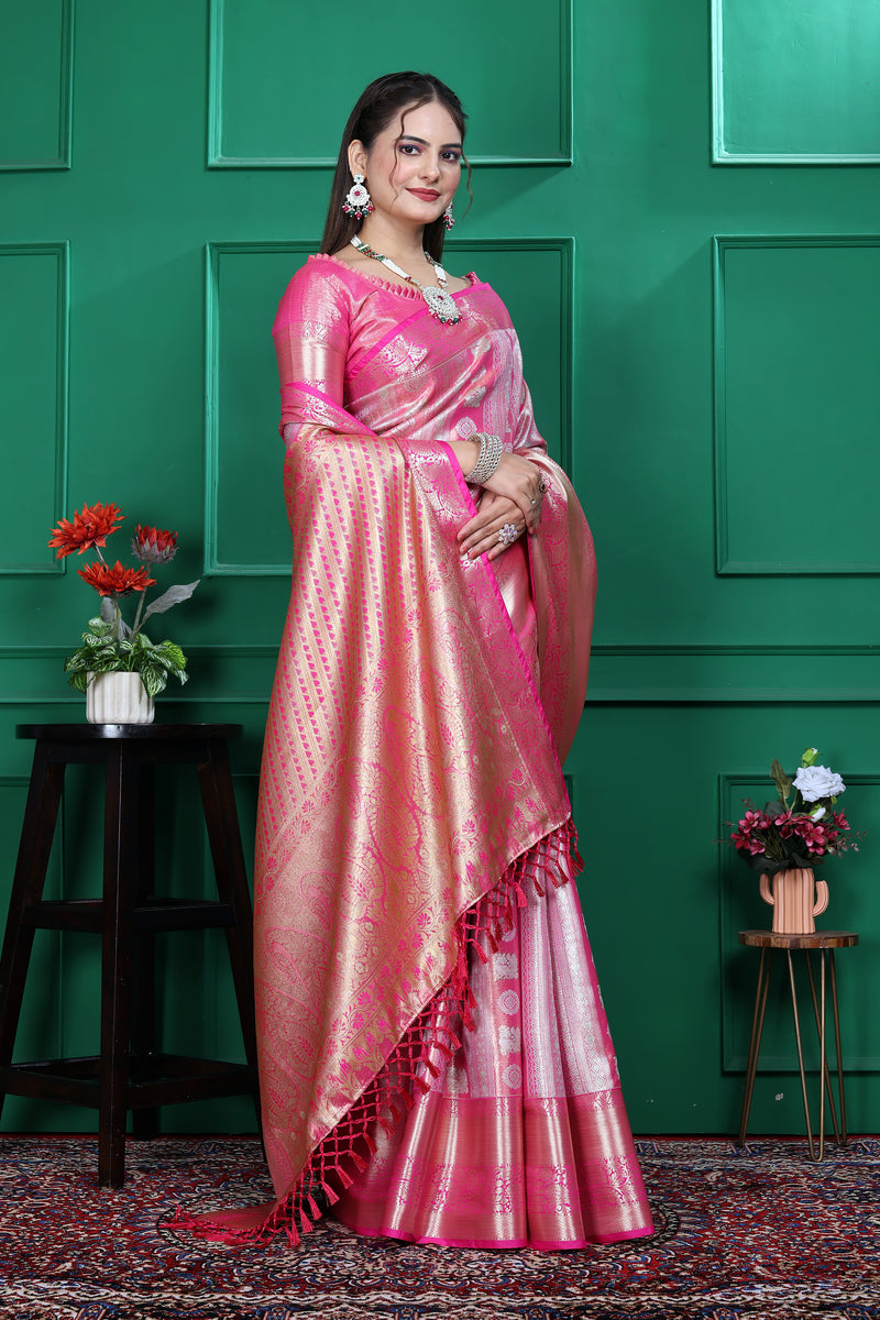 Dharmavaram Five Pink Banarasi Saree