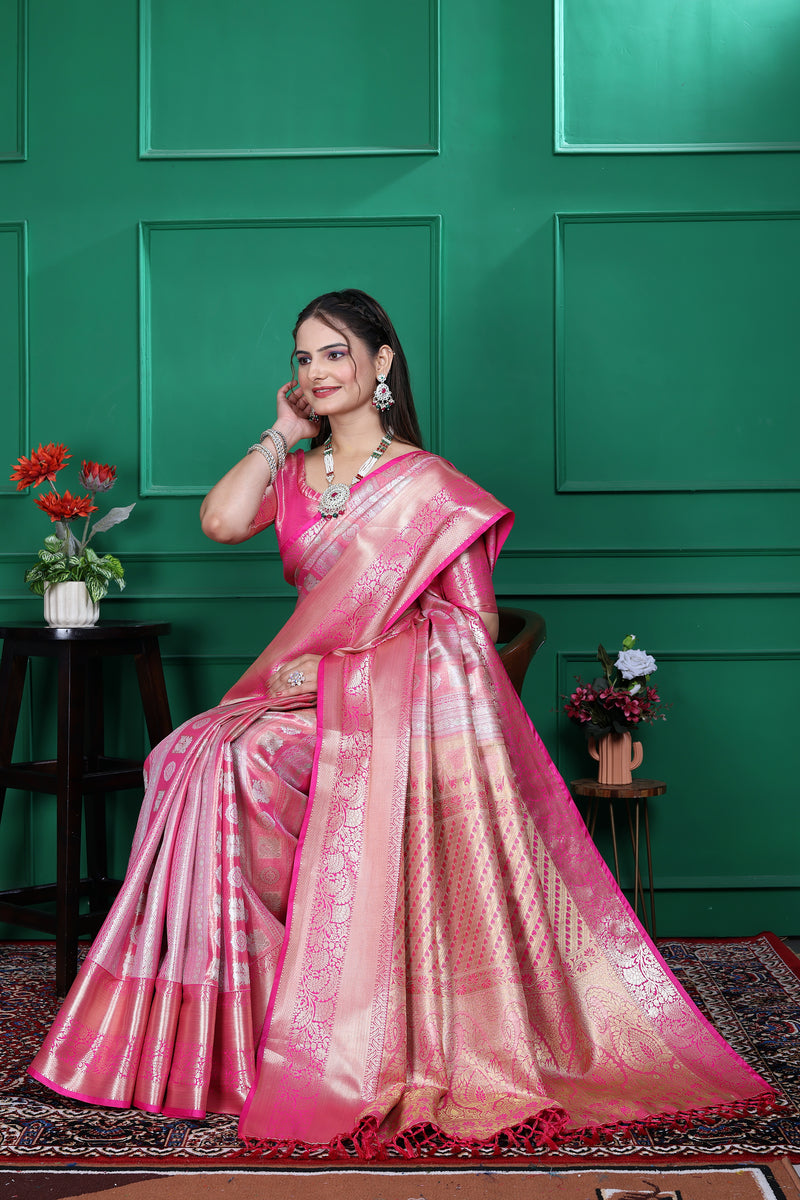 Dharmavaram Five Pink Banarasi Saree