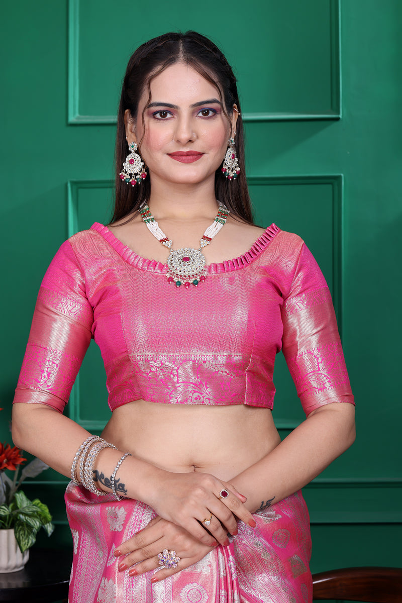 Dharmavaram Five Pink Banarasi Saree