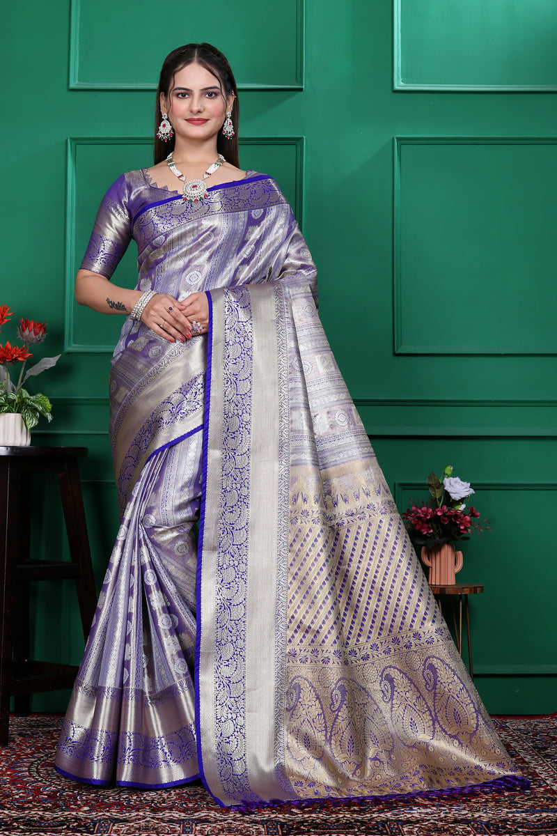 Dharmavaram Five Blue Banarasi Saree
