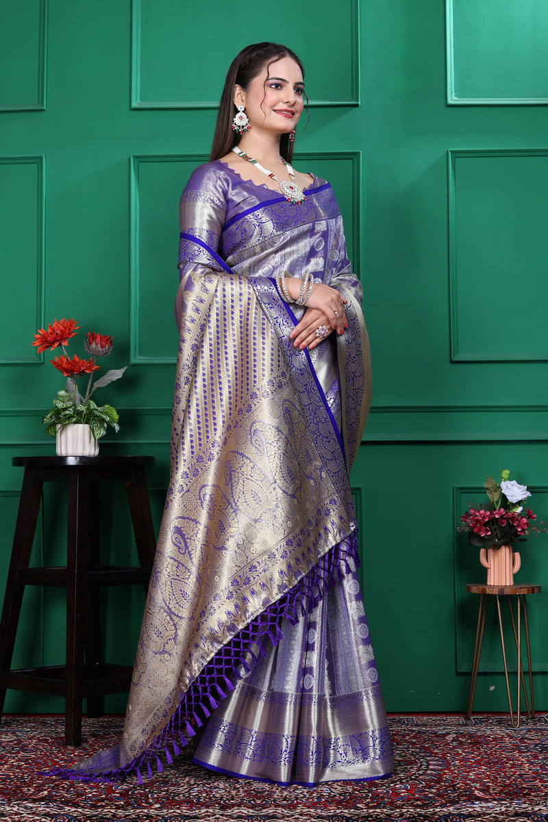 Dharmavaram Five Blue Banarasi Saree
