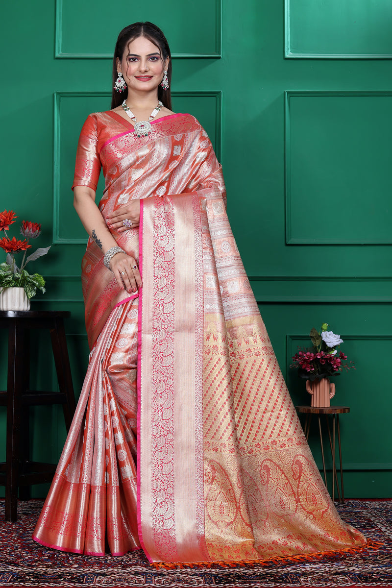 Dharmavaram Five Orange Banarasi Saree