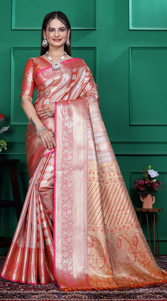 Dharmavaram Five Orange Banarasi Saree
