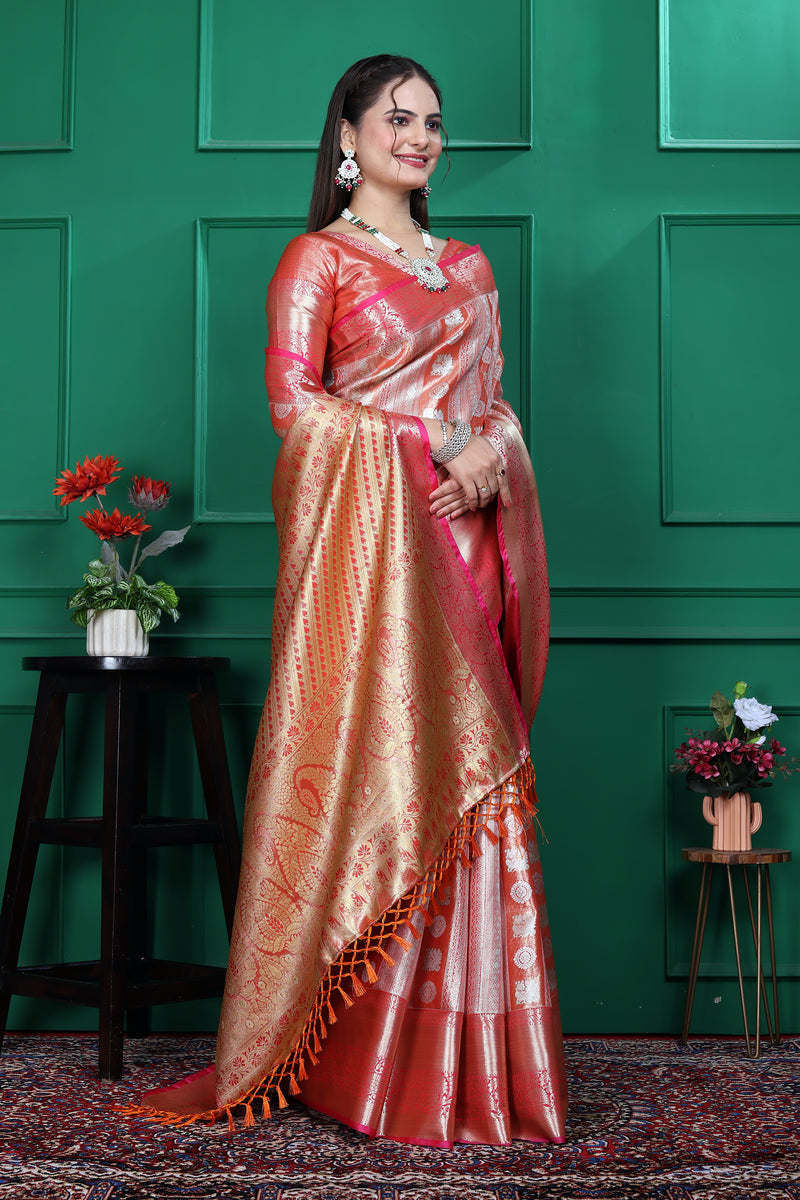 Dharmavaram Five Orange Banarasi Saree