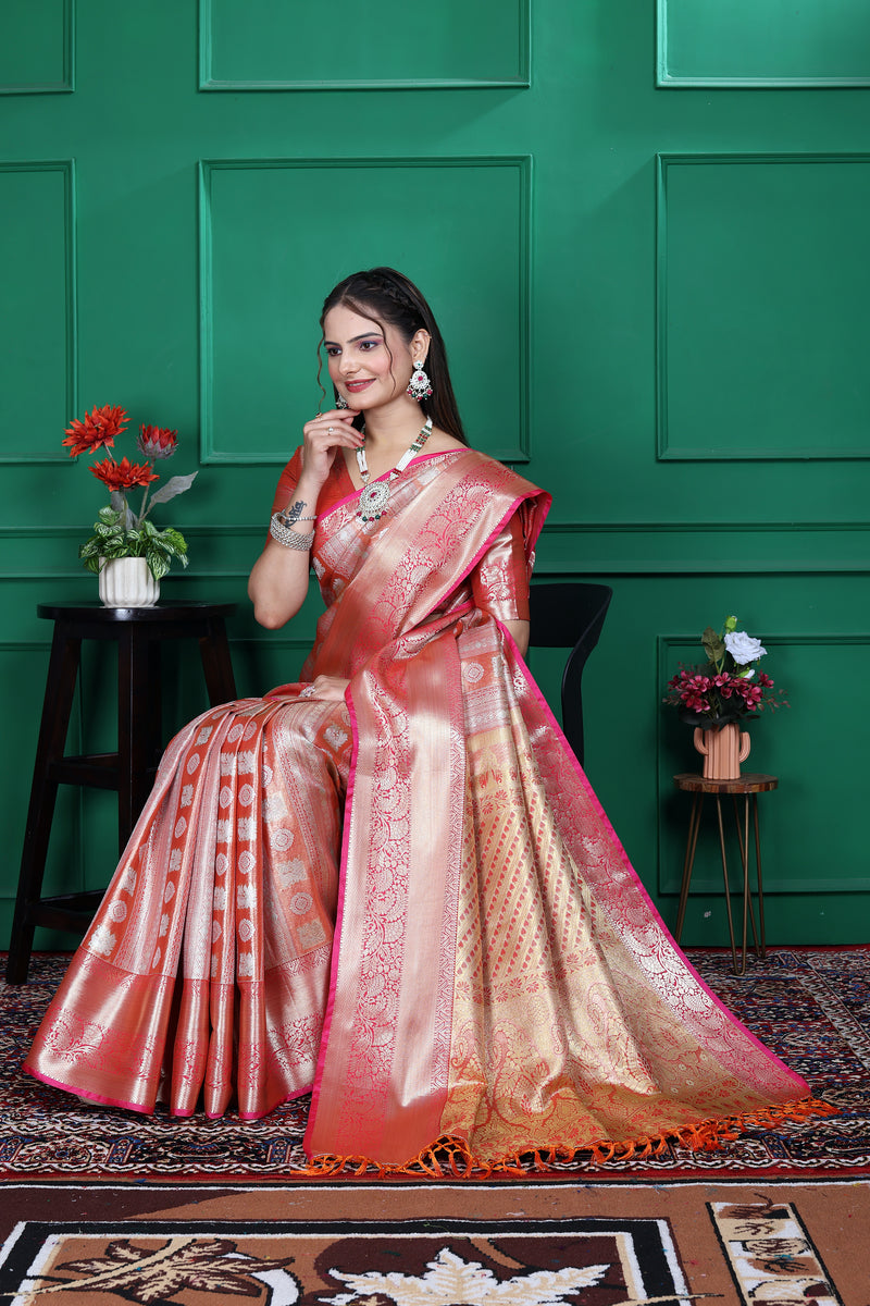 Dharmavaram Five Orange Banarasi Saree
