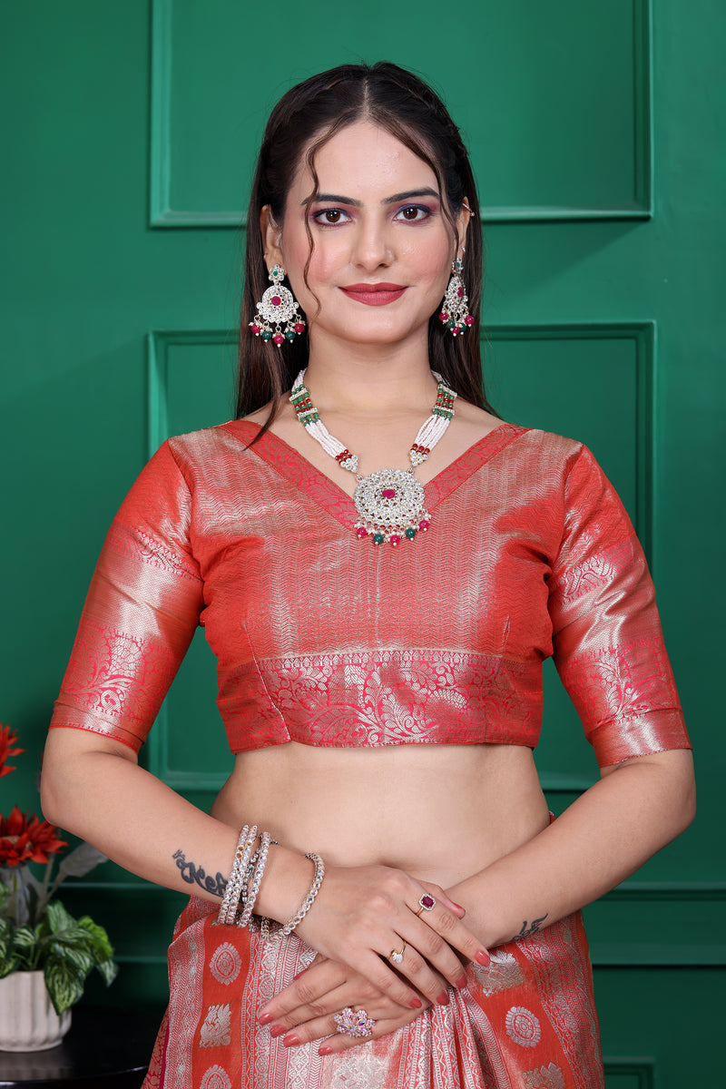 Dharmavaram Five Orange Banarasi Saree
