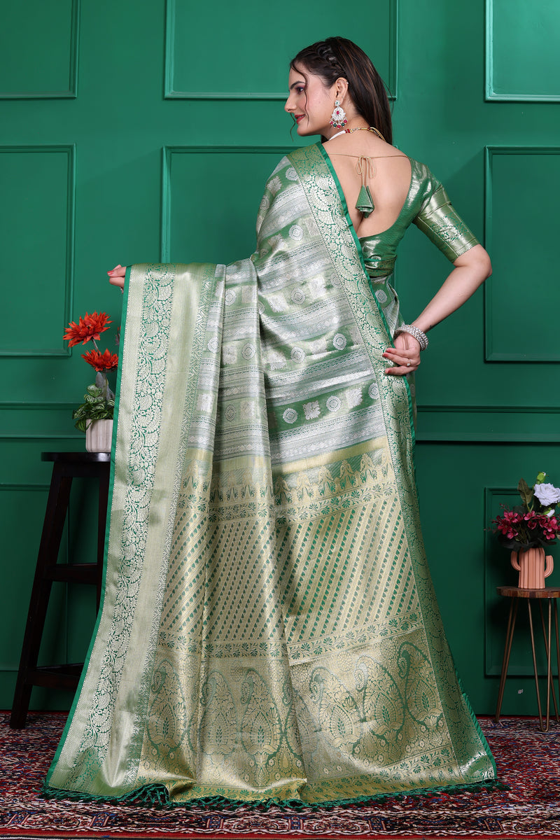Dharmavaram Five Green Banarasi Saree