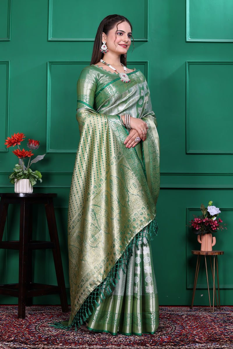 Dharmavaram Five Green Banarasi Saree