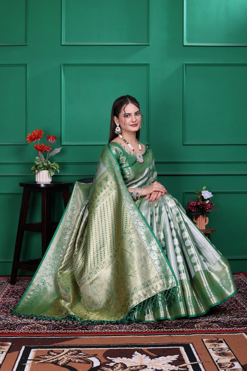 Dharmavaram Five Green Banarasi Saree