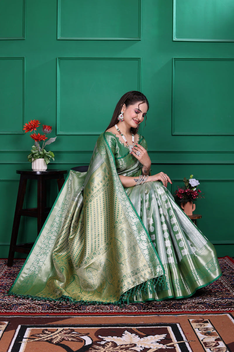 Dharmavaram Five Green Banarasi Saree