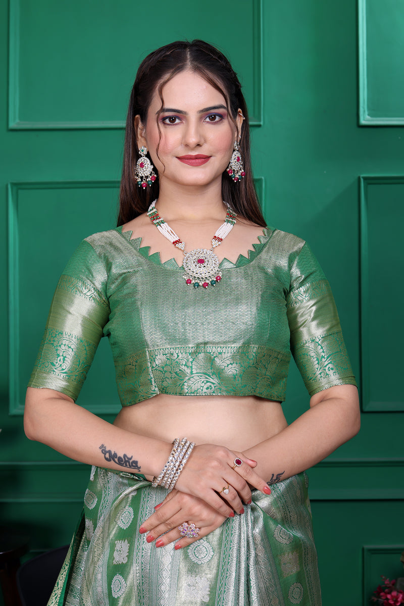 Dharmavaram Five Green Banarasi Saree