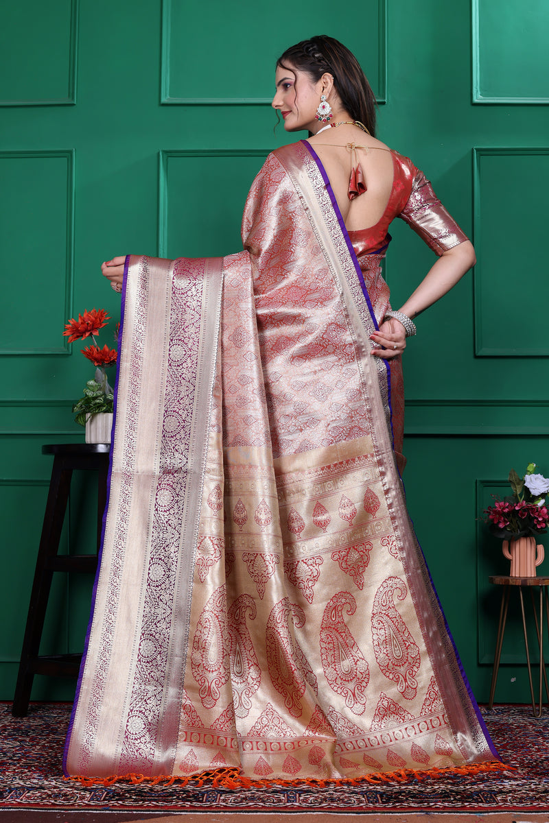 Dharmavaram Seven orange Banarasi Saree