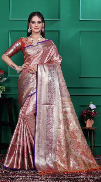 Dharmavaram Seven orange Banarasi Saree