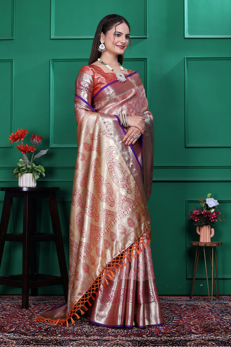 Dharmavaram Seven orange Banarasi Saree