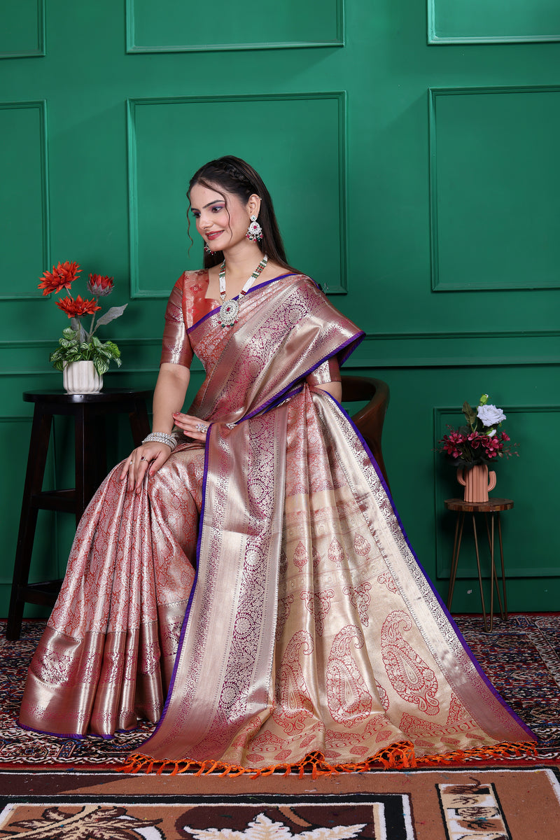 Dharmavaram Seven orange Banarasi Saree