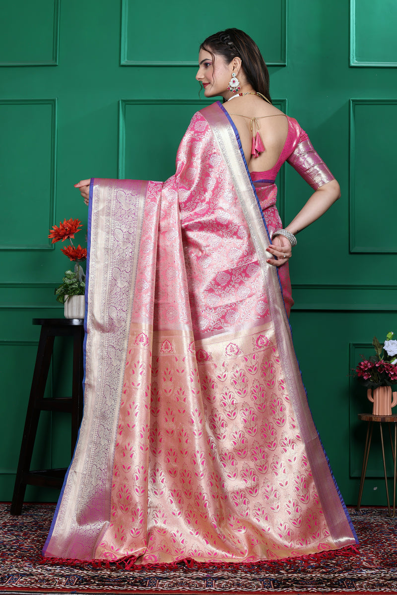 Dharmavaram Six Pink Banarasi Saree