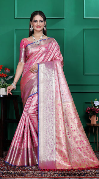 Dharmavaram Six Pink Banarasi Saree