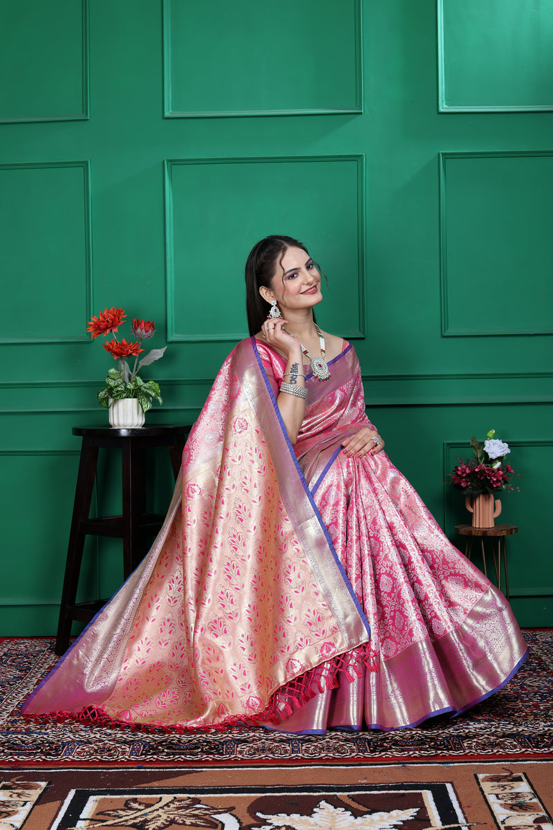 Dharmavaram Six Pink Banarasi Saree