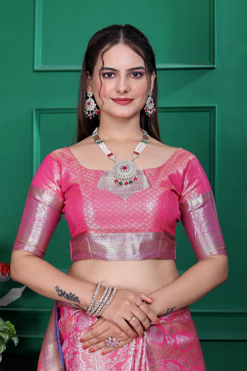 Dharmavaram Six Pink Banarasi Saree