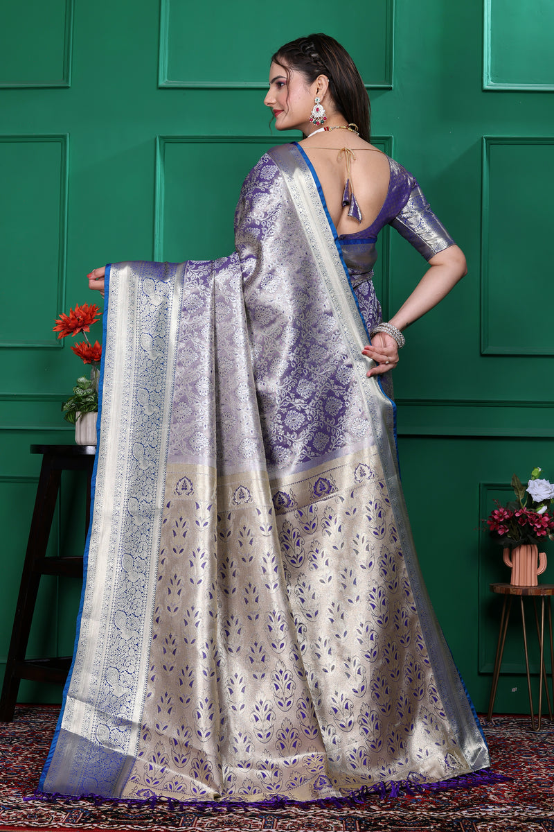 Dharmavaram Six Blue Banarasi Saree