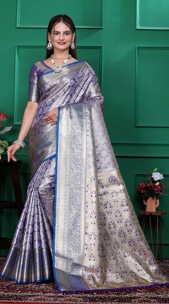 Dharmavaram Six Blue Banarasi Saree