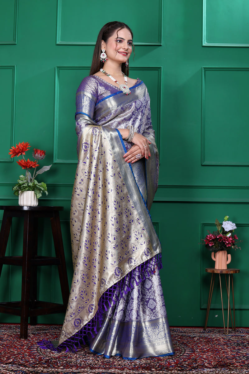 Dharmavaram Six Blue Banarasi Saree