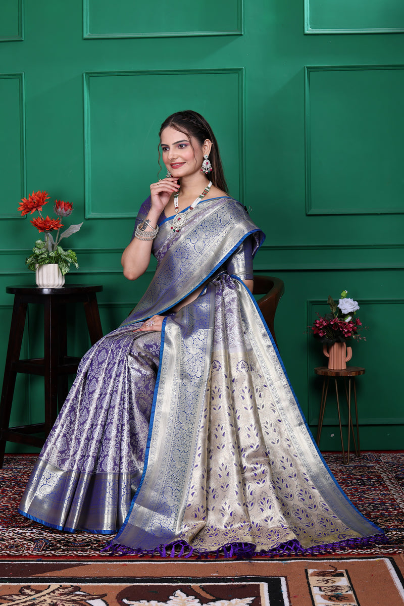 Dharmavaram Six Blue Banarasi Saree