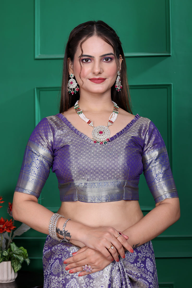 Dharmavaram Six Blue Banarasi Saree