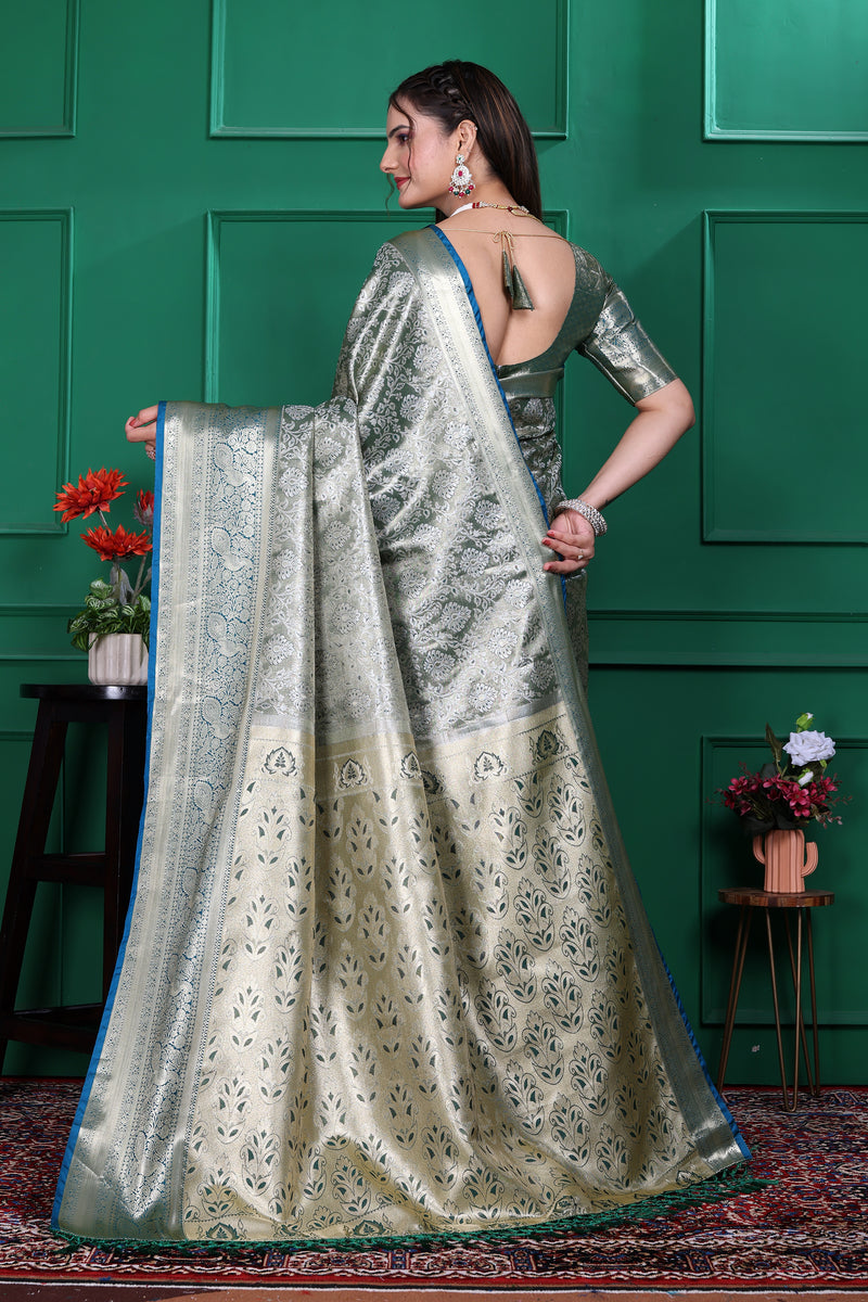 Dharmavaram Six Green Banarasi Saree