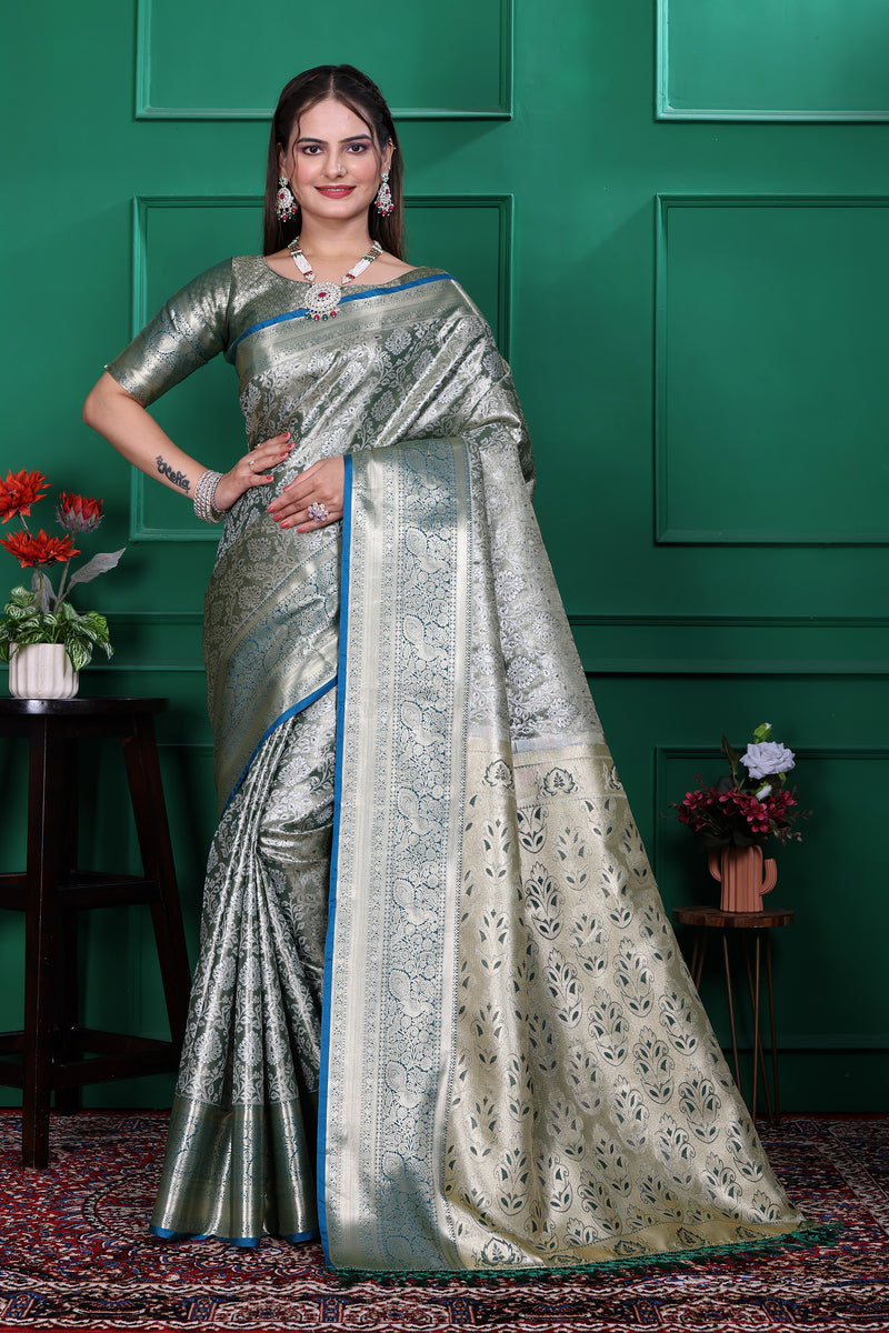 Dharmavaram Six Green Banarasi Saree