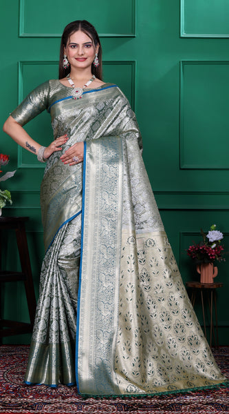 Dharmavaram Six Green Banarasi Saree