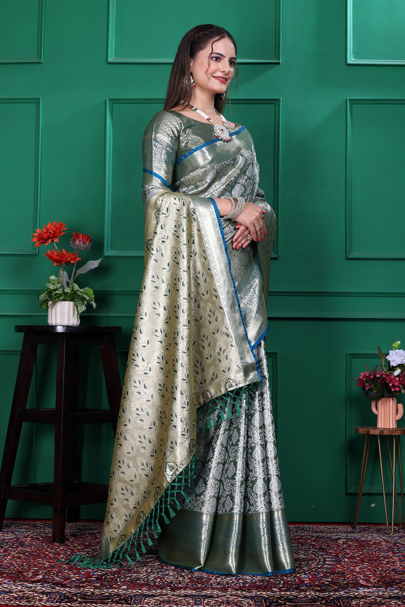 Dharmavaram Six Green Banarasi Saree