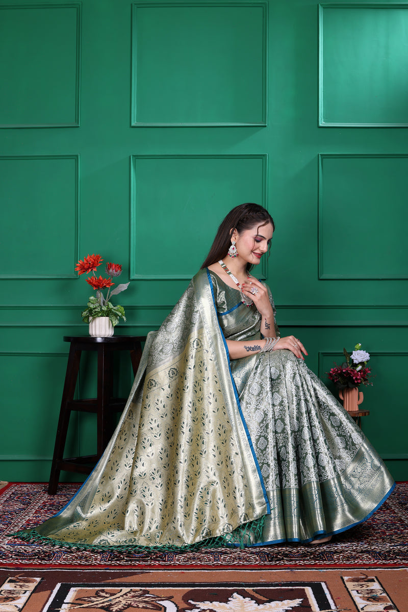 Dharmavaram Six Green Banarasi Saree