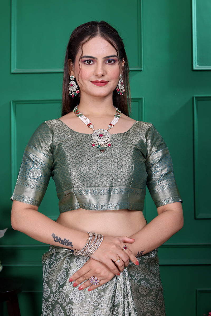 Dharmavaram Six Green Banarasi Saree