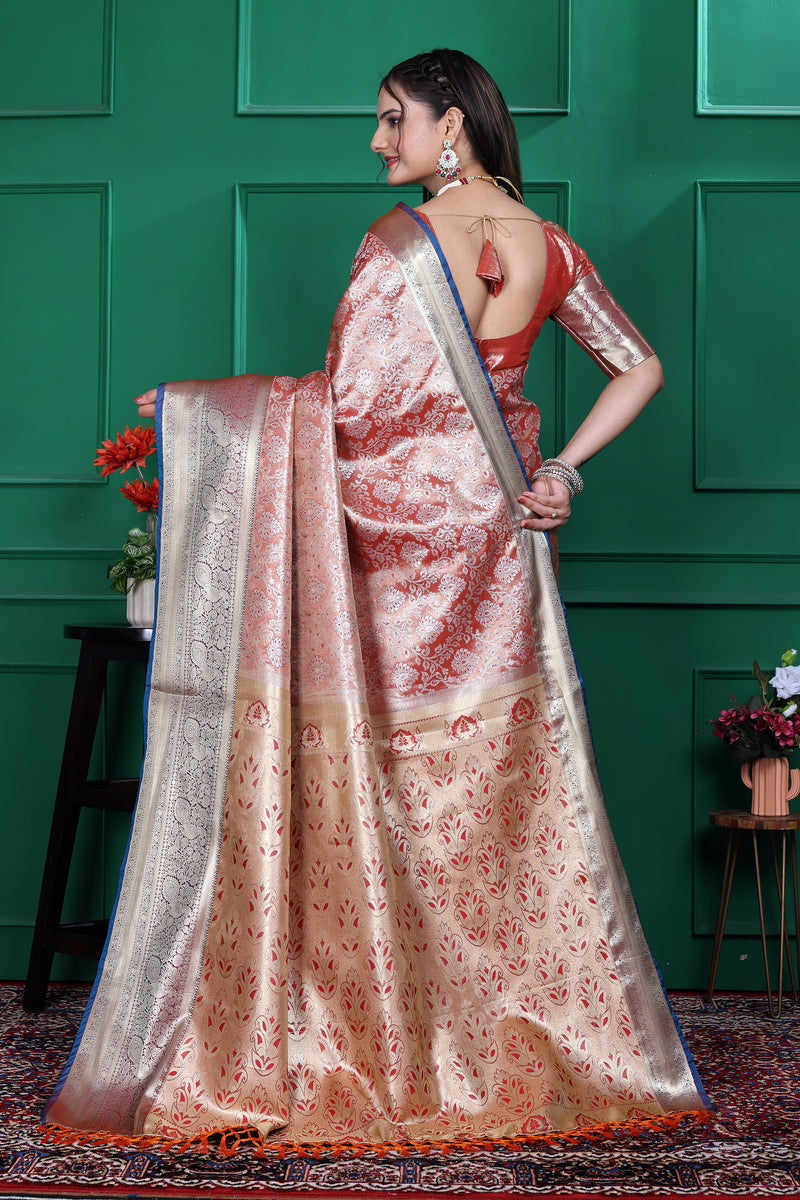 Dharmavaram Six Orange Banarasi Saree