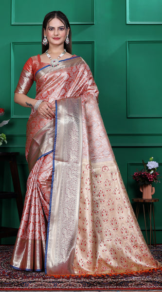 Dharmavaram Six Orange Banarasi Saree