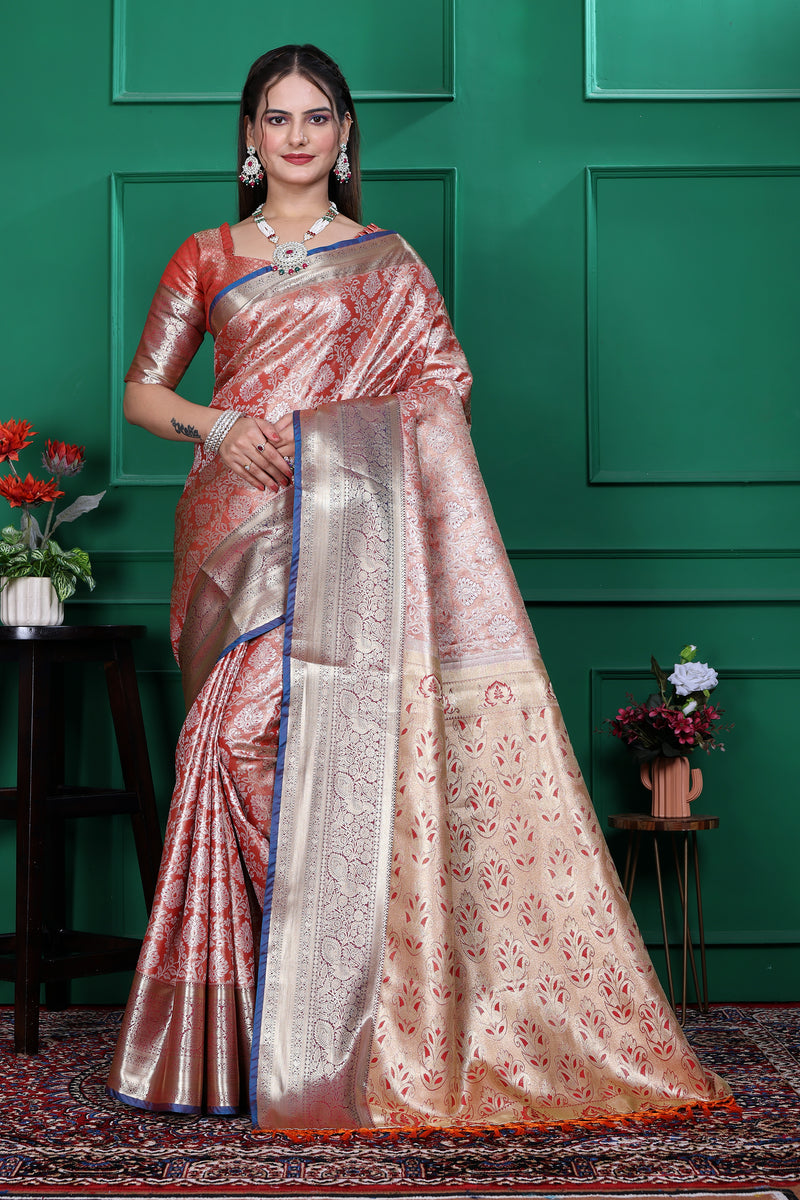 Dharmavaram Six Orange Banarasi Saree