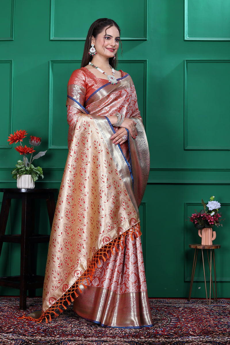 Dharmavaram Six Orange Banarasi Saree