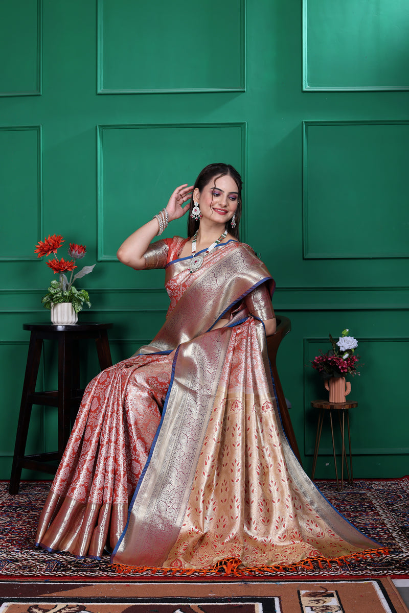 Dharmavaram Six Orange Banarasi Saree