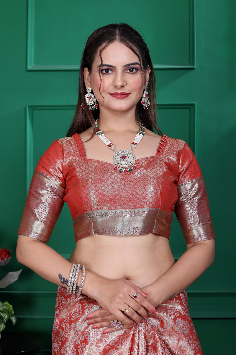Dharmavaram Six Orange Banarasi Saree